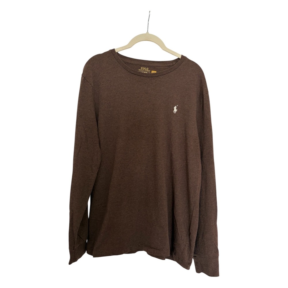 Polo Ralph Lauren Mens Brown Custom Slim Fit Long Sleeve T-Shirt Large L Pony